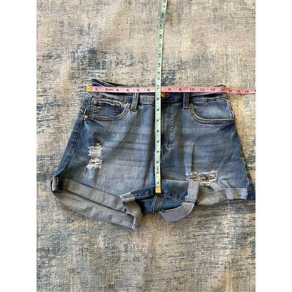 Kendall + Kylie High Rise Cuffed Distressed The Icon Denim Shorts Size 7 / 28 - Picture 4 of 5